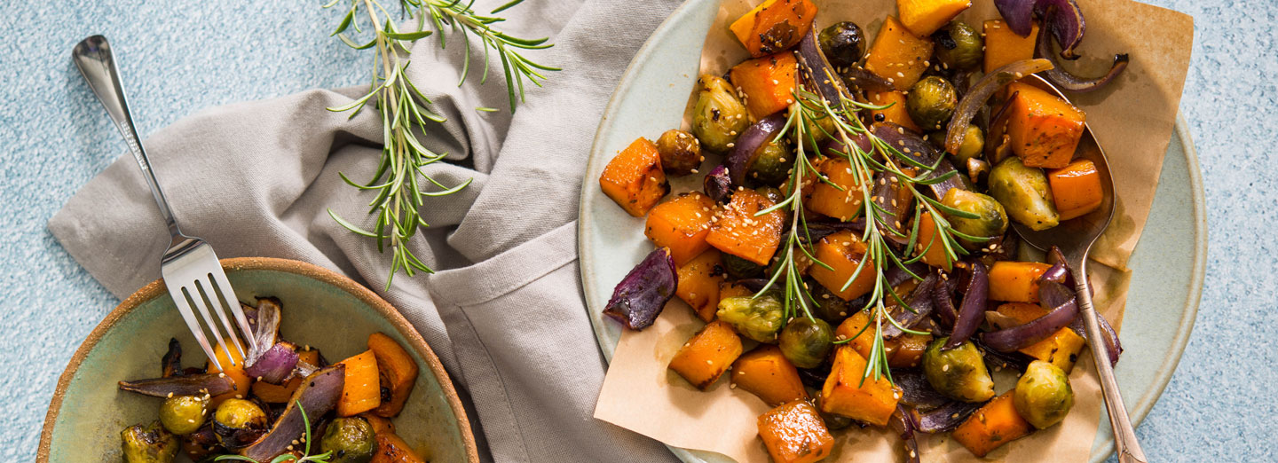 Maple-Glazed Brussels Sprouts and Winter Squash