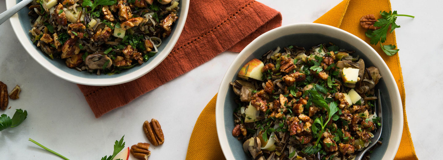 Wild Rice, Apple, and Mushroom Salad with Spicy Pecans